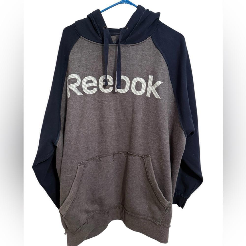 Reebok 2XL Vintage 2007 Hoodie Gray and Navy Blue